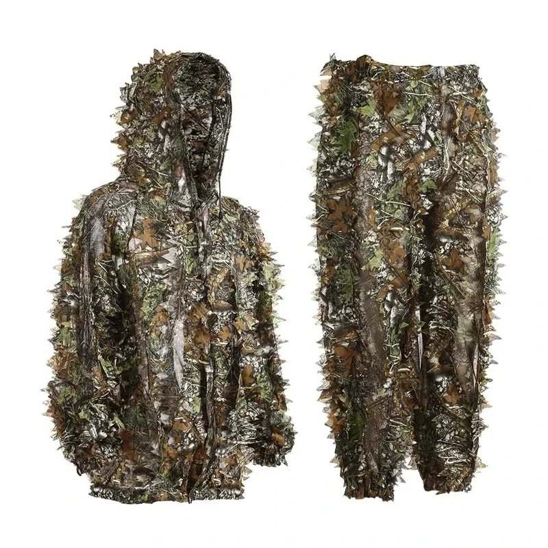 EAmber Ghillie Suit Gilly Hunting Suits Pants 3D Leaf Camo Camouflage Coveralls Youth Adult Lightweight Clothes