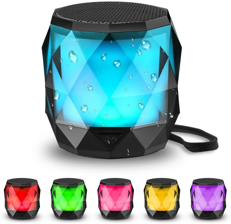 LFS Portable Bluetooth Speaker with Lights, Night Light Wireless Waterproof Speaker Magnetic, 7 Color LED Auto-Changing, Built-in microphone, TWS Stereo Pairing, Mini Speaker for Shower, Home, Outdoor