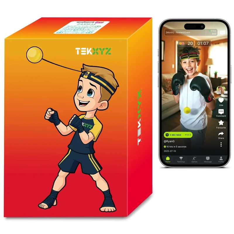 TEKXYZ® Reflex Ball with Counter App & Online Community, 2 Difficulty Levels Boxing Ball with Headband, Perfect for Reaction, Agility, Punching Speed, Fight Skill & Hand Eye Coordination Training