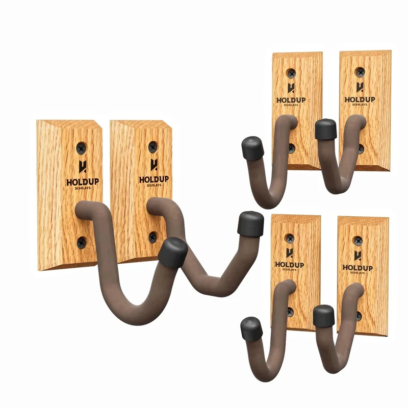 Hold Up Displays Gun Wall Mount 3 Pack, AR Wall Mount, Rifle Wall Mount, Shotgun Holder, Bow Wall Hanger, Gun Hooks for Wall, Oak Hardwood Gun Display from Wisconsin - Made in USA