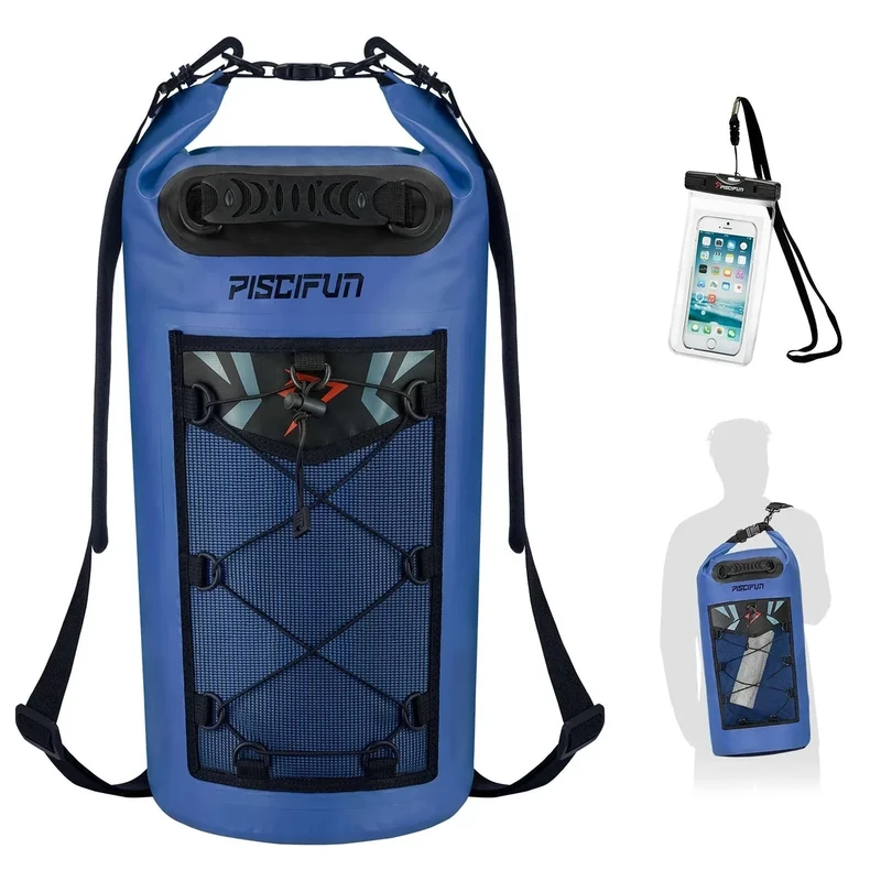 Piscifun Dry Bag, Waterproof Floating Backpack 40L with Waterproof Phone Case for Boating, Kayaking, Fishing, Sapphire Blue 40L