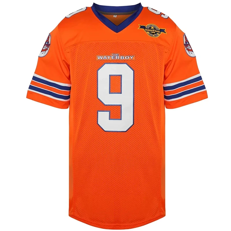 Phoneutrix Bobby Boucher #9 The Waterboy Adam Sandler Movie Mud Dogs Bourbon Bowl Football Jersey (Orange, Medium)
