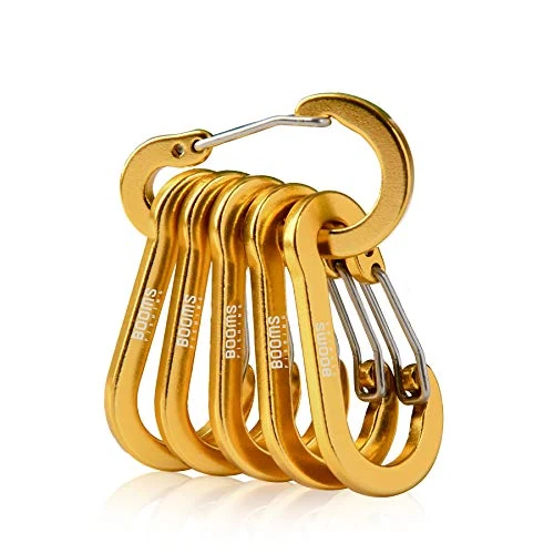 Booms Fishing CC1 Multi-Use Carabiner Clip, 6 Pack Small Caribeener Clips, Mini Keychain Caribeaner Clip 2 inch, Aluminum D Ring Carabiners, Gold