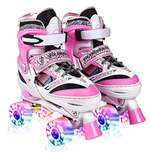 Kuxuan Skates Boys and Girls Camo Adjustable Roller Skates with Light up Wheels, Fun Illuminating Rollerskate for Kids Girls Youth