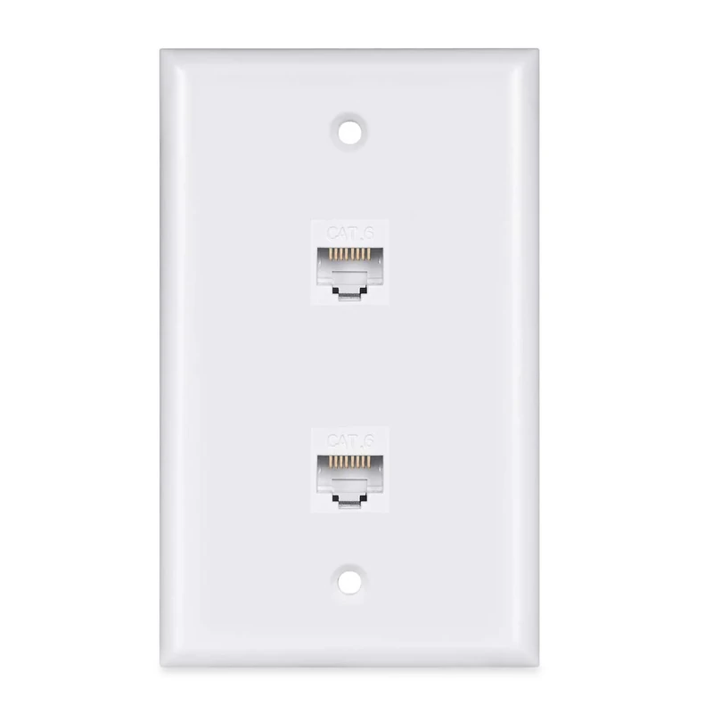 2 Ethernet Wall Plate -2 Port PHIZLI Cat6 Ethernet Cable Wall Plate Female to Female - White