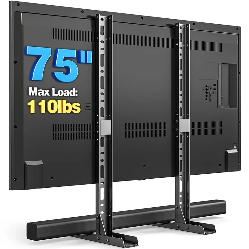 Rfiver TV Stand 20-75" Height Adjustable, Cable Mgmt, 110lb, Black