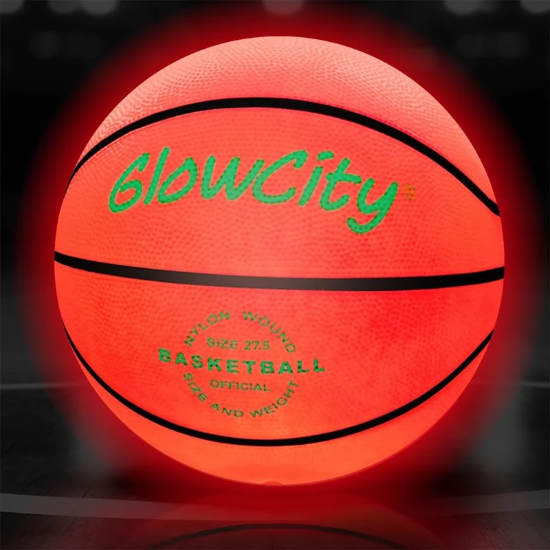 GlowCity Glow in The Dark Basketball - Size 5 Light Up Ball for Girls & Boys Gifts - Red Glow for Outdoor Games - Sports Birthday Gift Ideas for Kids Ages 6 7 8 9 10 - Basketball Gear Accessories