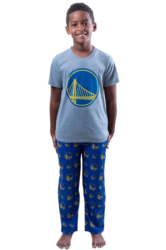 Ultra Game NBA Official Youth 2 Piece T-Shirt & Lounge Pants Pajama Set, Golden State Warriors, Boys Sizes, 10-12