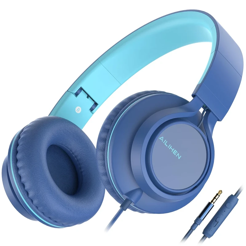 AILIHEN C8 Wired On-Ear Headphones with Mic & Volume Control - Indigo