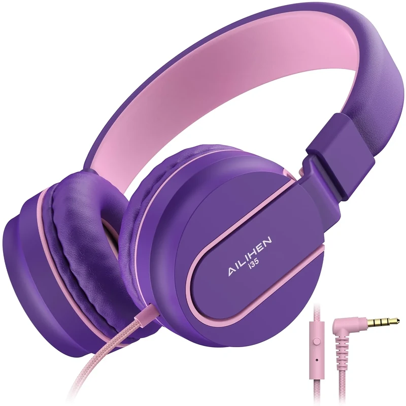 AILIHEN I35 Kids Headphones - 93dB Safe Volume, Foldable HD Mic, Wired