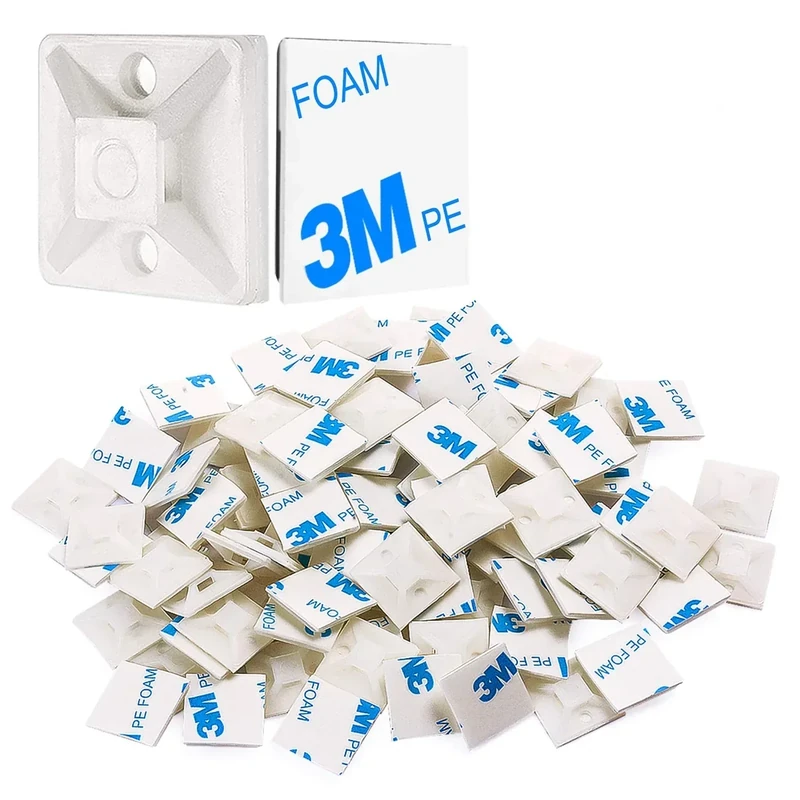 XHF 100 pcs 3/4" White Self-Adhesive Cable Zip Tie Mounts - 100 Pack