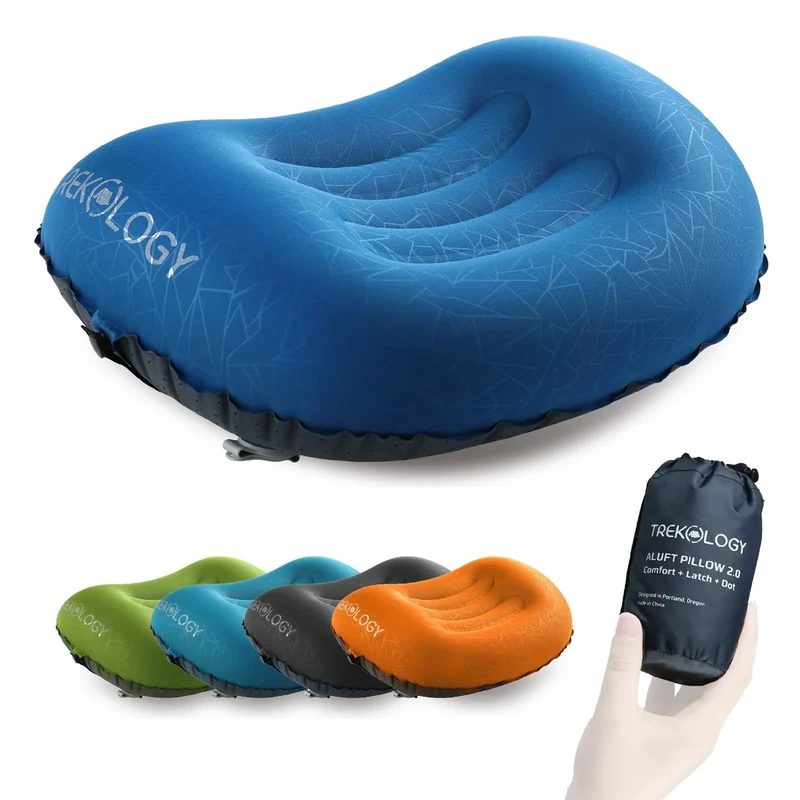 TREKOLOGY Ultralight Inflatable Camping Travel Pillow - ALUFT 2.0 Compressible, Compact, Comfortable, Ergonomic Inflating Pillows for Neck & Lumbar Support While Camp, Hiking, Backpacking