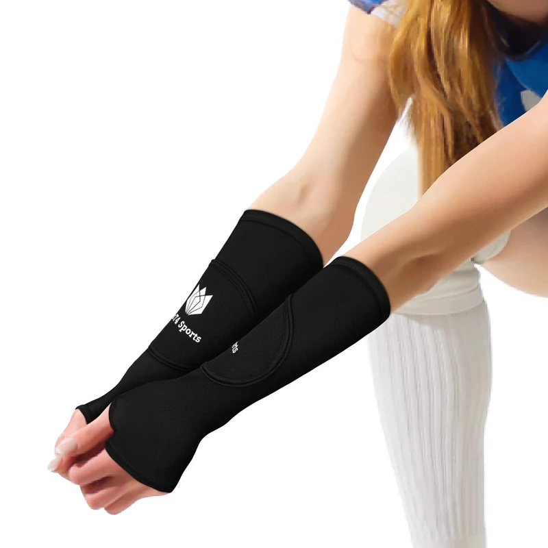 FitsT4 Sports Volleyball Arm Sleeves for Girls Passing Forearm Sleeves with Protection Pads and Thumbhole for Youth,Black 10"