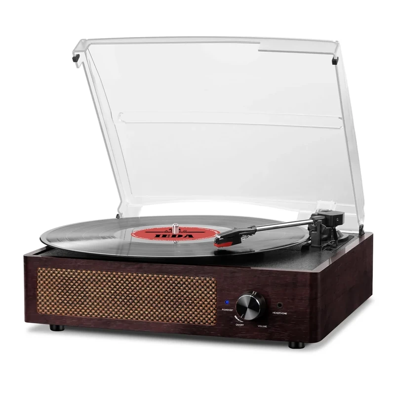 cotsoco Vinyl Turntable - Bluetooth, 2 Speakers, 3 Speeds