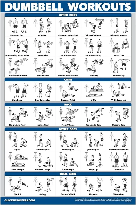 Palace Learning Dumbbell Workout Exercise Poster - Free Weight Body Building Guide | Home Gym Chart - LAMINATED, 18" x 24"