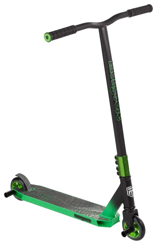 Mongoose Rise 100 Pro Freestyle Stunt Trick Scooter, Lightweight Alloy Deck & Heavy-Duty Frame Up to 220 lbs., Bike-Style Grip, Wheel Pegs Included, Black/Green