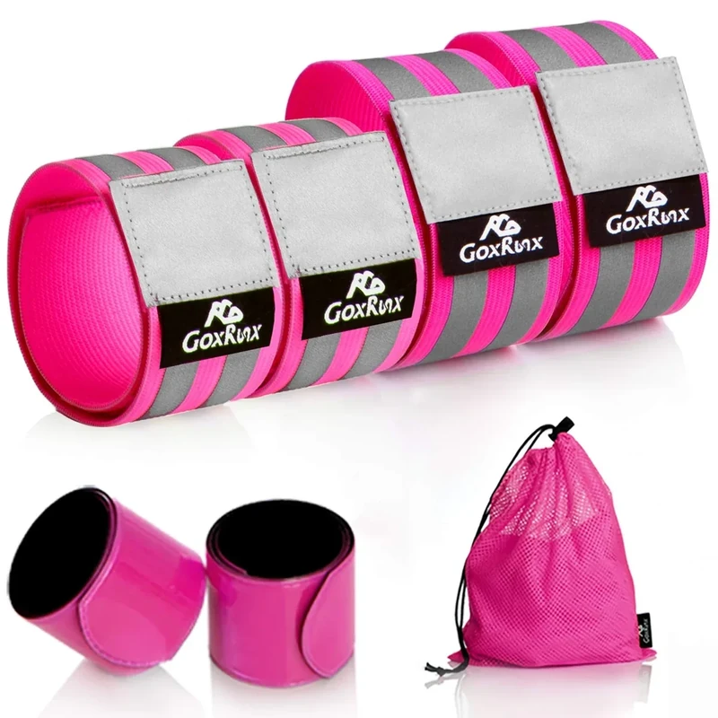 Reflective Bands Running Gear (6 Pack) Adjustable Reflective Armband Arm Wrist Ankle Leg Bands Reflectors -Reflective Tape Straps for Clothing Night Running Cycling Walking -Slap Bracelets