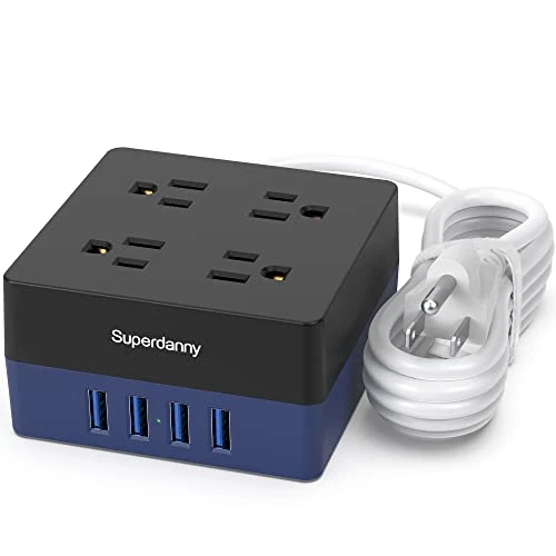 SUPERDANNY USB Power Strip - 4 Outlets, 4 Smart USB Ports, 5ft Cord