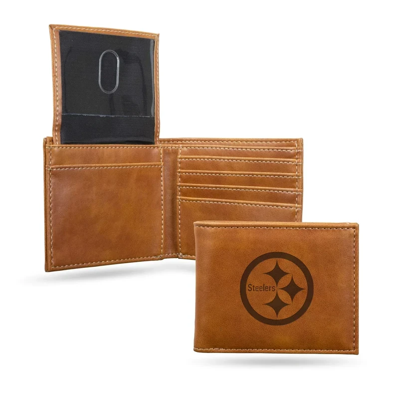 Rico Industries Laser Engraved Billfold Wallet, Lightweight, Pittsburgh Steelers,Brown