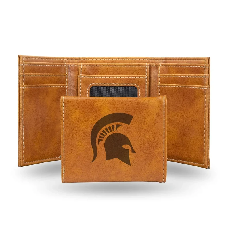 Rico Industries NCAA Laser Engraved Trifold Wallet, Michigan State Spartans, Brown, 3.25 x 4-"