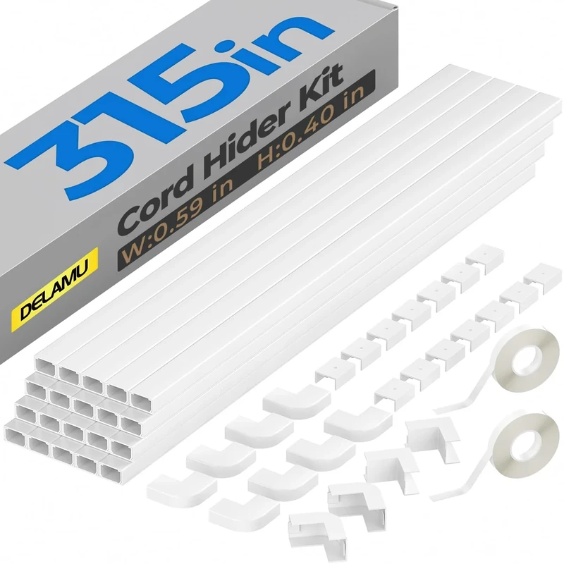 Delamu 315in One-Cord Cable Hider - Paintable Wire Cover for Wall