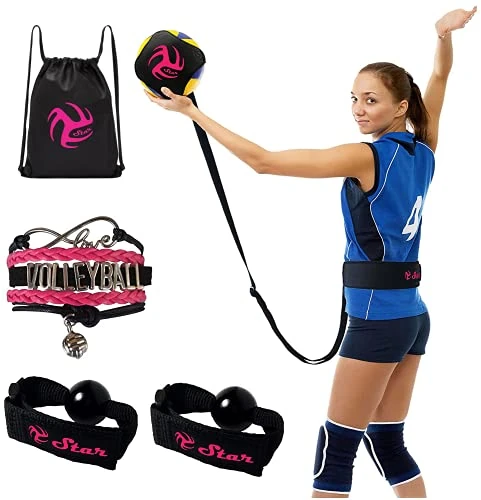VbStar Volleyball Training Equipment Aid - Practice Your Serving, Setting & Spiking with Ease, Great Solo Serve & Spike Trainer for Beginners & Pro (Black&Pink Volleyball Training Kit)