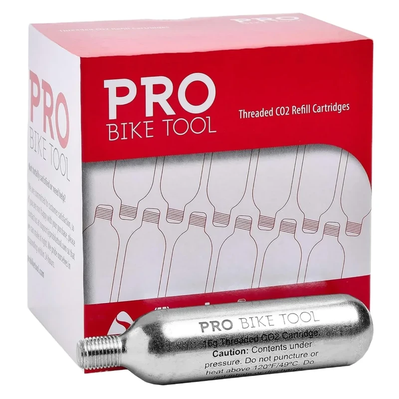 PRO BIKE TOOL 16g CO2 Cartridges - Threaded CO2 Cartridges for Bike Tires - Quick Inflation for Road, MTB, Cyclocross, Gravel, Hybrid Bikes - Portable, Durable, Essential for On-The-Go Repairs
