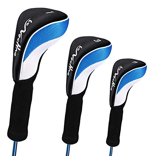 Black Golf Club Head Cover for Driver Fairway 3 Pcs Woods Headcovers, Golf Accessories Hybrid Head Covers Set with Tags 1 3 5