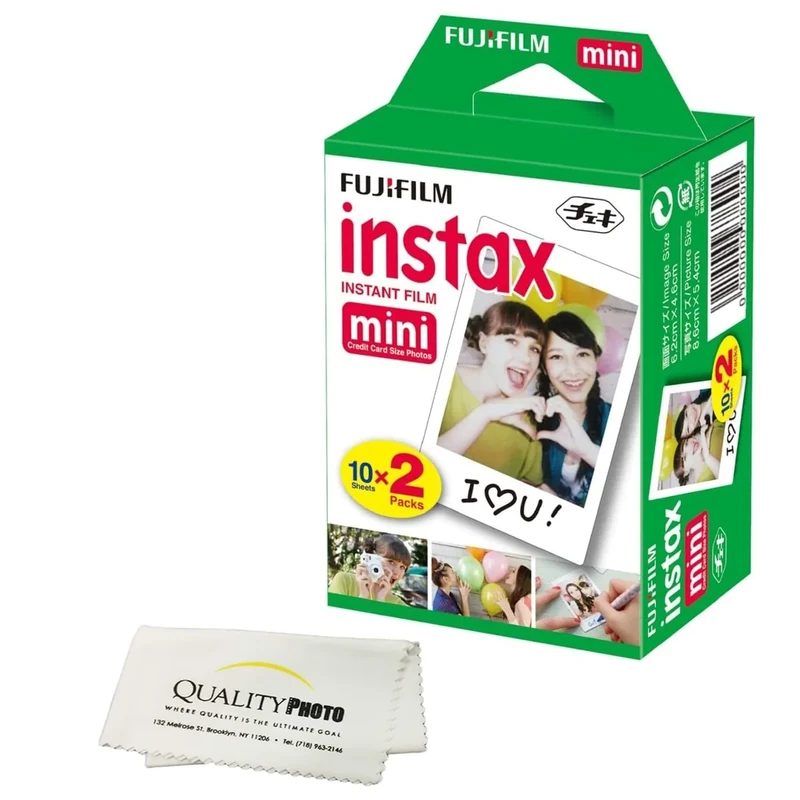 Fujifilm INSTAX Mini White Film 20 Sheets with Cloth - ISO 800, Fits Mini 8/9/11/12