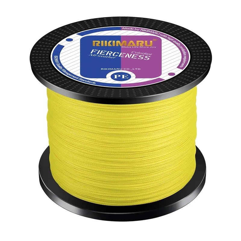 Braided Fishing Line Abrasion Resistant Superline Zero Stretch&Low Memory Extra Thin Diameter Yellow 1094Yds,150LB