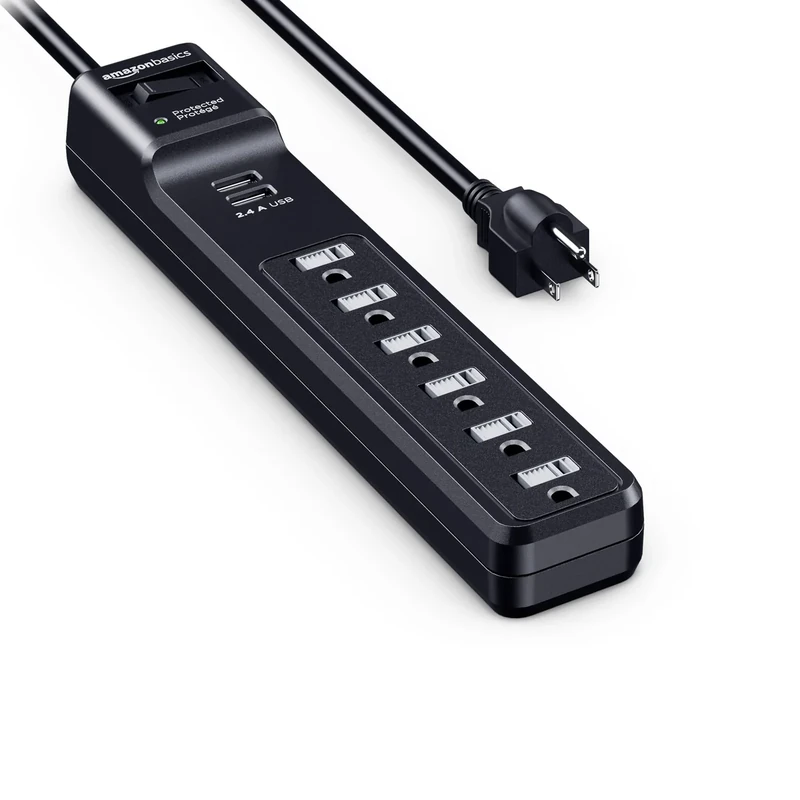 Amazon Basics Surge Protector Strip - 6 Outlets, 2 USB, 1000J, 6ft