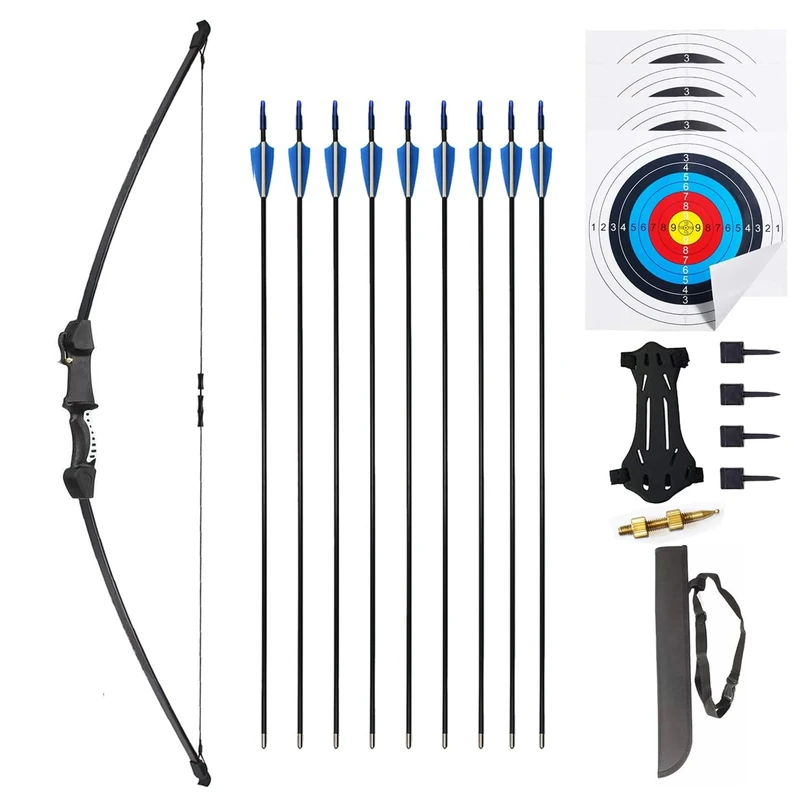 Mxessua 45" Youth Bow and Arrows Set for Kids 8-12 Teens Recurve Archery Beginner Gift Longbow Kit 9 Arrows, 4 Target Face Toy for Backyard Game Age 12-14 14-16 Black