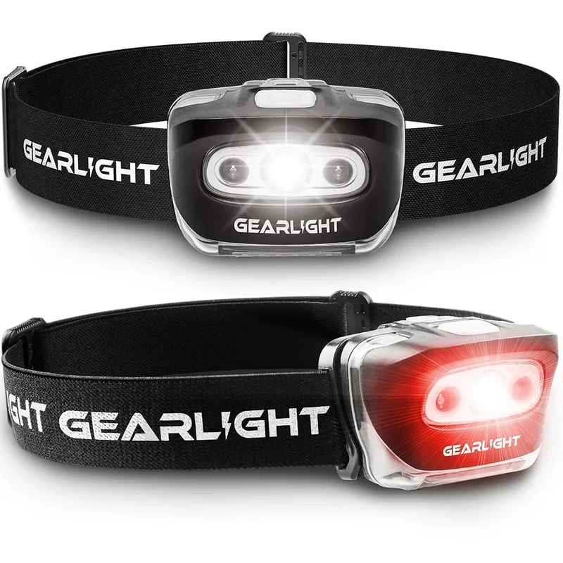 LED Headlamp 2-pack Battery Powered (AAA) | Head Lamp for Running Hunting Camping Fishing Hiking with Red Light and Adjustable Headband - Bright Forehead Headlamp 7 Modes (Batteries Not Included)