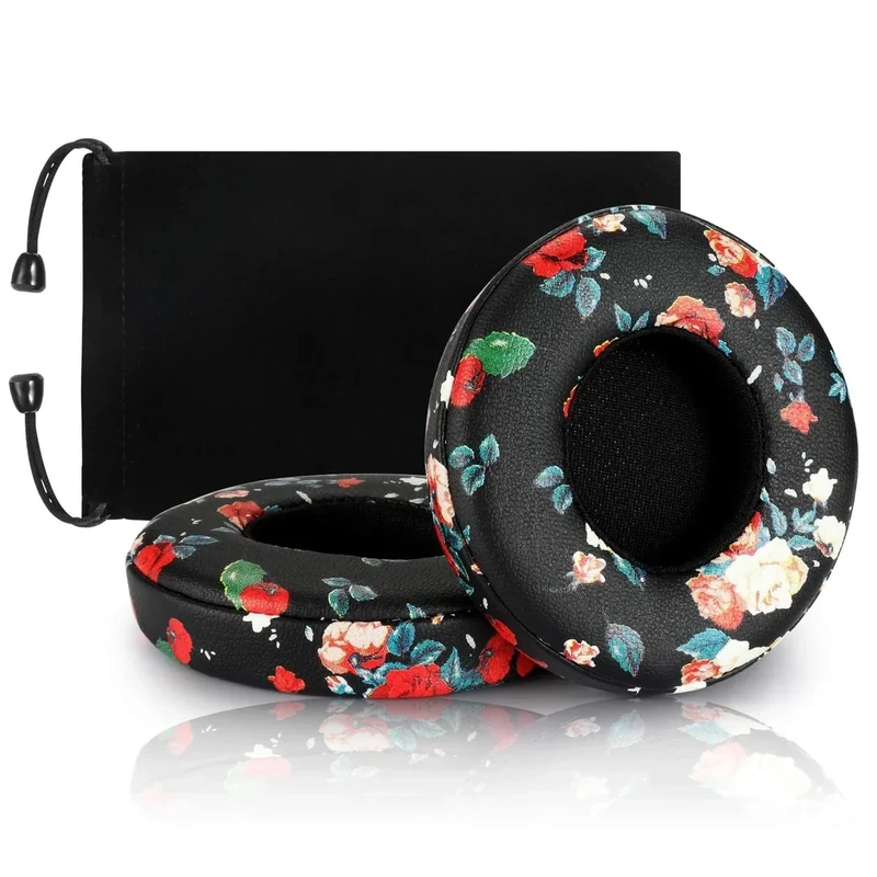 Replacement Earpad Cover, Ear Cushion Pads Compatible with Solo 2.0 3.0 On Ear Headphpnes 1 Pair (Black Floral)