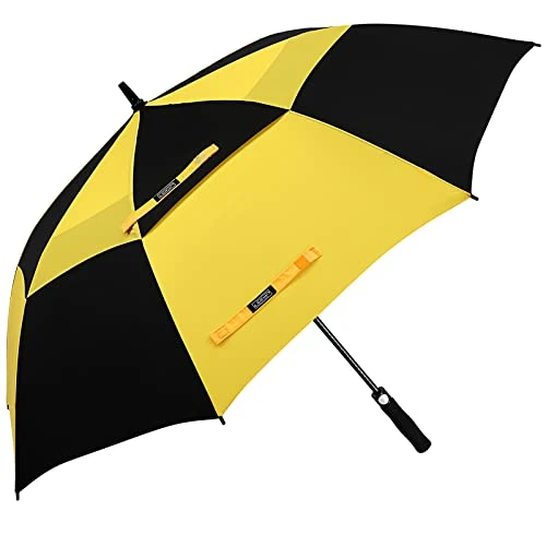 G4Free 54 Inch Automatic Open Golf Umbrella Windproof Extra Large Oversize Double Canopy Vented Windproof Waterproof Stick Umbrellas for Men (Yellow/Black)