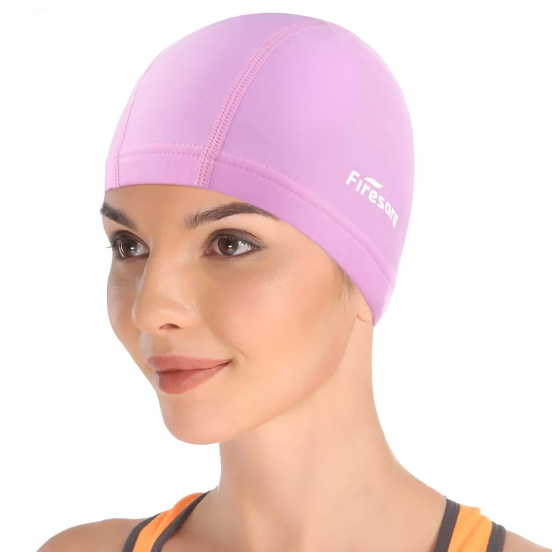 Firesara Fabric Swim Cap, High Elasticity Swimming Cap Keeps Hair Clean Breathable Fit Both Long Hair Short Hair, Swim Caps Woman Girls Men Kids One Size Hat