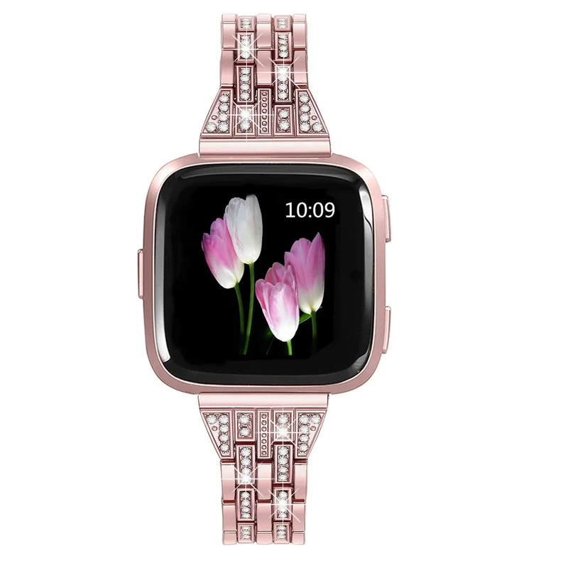 Mtozon Bands Compatible with Fitbit Versa 2/Versa Lite/Versa, Women Replacement Metal Rhinestone Bling Bracelet Wristband, Rose Gold