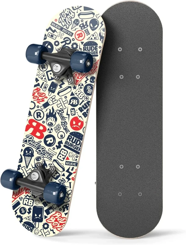 RUDEBOYS 17 Inch Mini Wooden Beginner Skateboard (Rude Boyz Design)