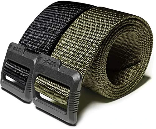 CQR Tactical Belt, Military Style Heavy Duty Belt, Webbing EDC Quick-Release Buckle, 2pack Flex Poly Black/Green, Medium