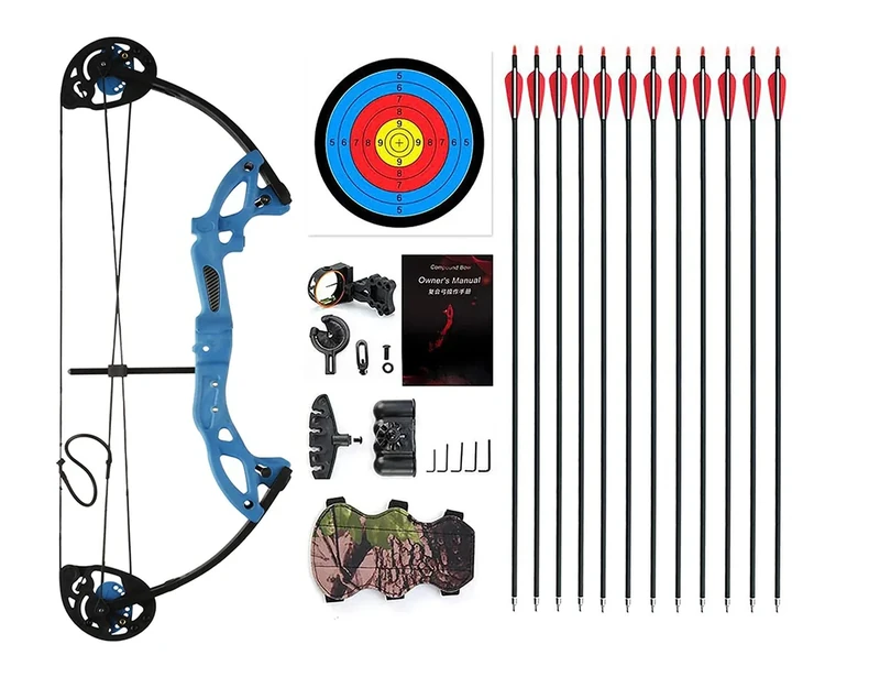 PANDARUS Compound Bow Archery for Youth and Beginner, Right Handed,19”-28” Draw Length,15-29 Lbs Draw Weight, 260 fps (Blue Right Handed)