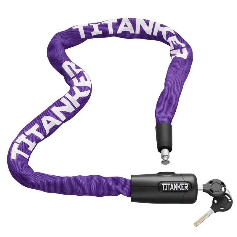 Titanker Bike Chain Lock with Key, 3.3 Feet Heavy Duty Anti-Theft Bike Lock Chain Security Bicycle Chain Locks for Bike, Motorcycle, Bicycle, Door, Gate, Fence, Grill (6mm Thick Chain, Purple)