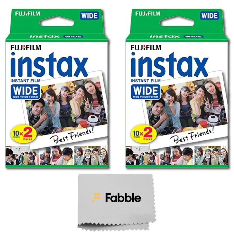 Fujifilm Wide Instant Film Twin Pack X2 (40 Sheets) + Camera and Lens Cleaning Cloth