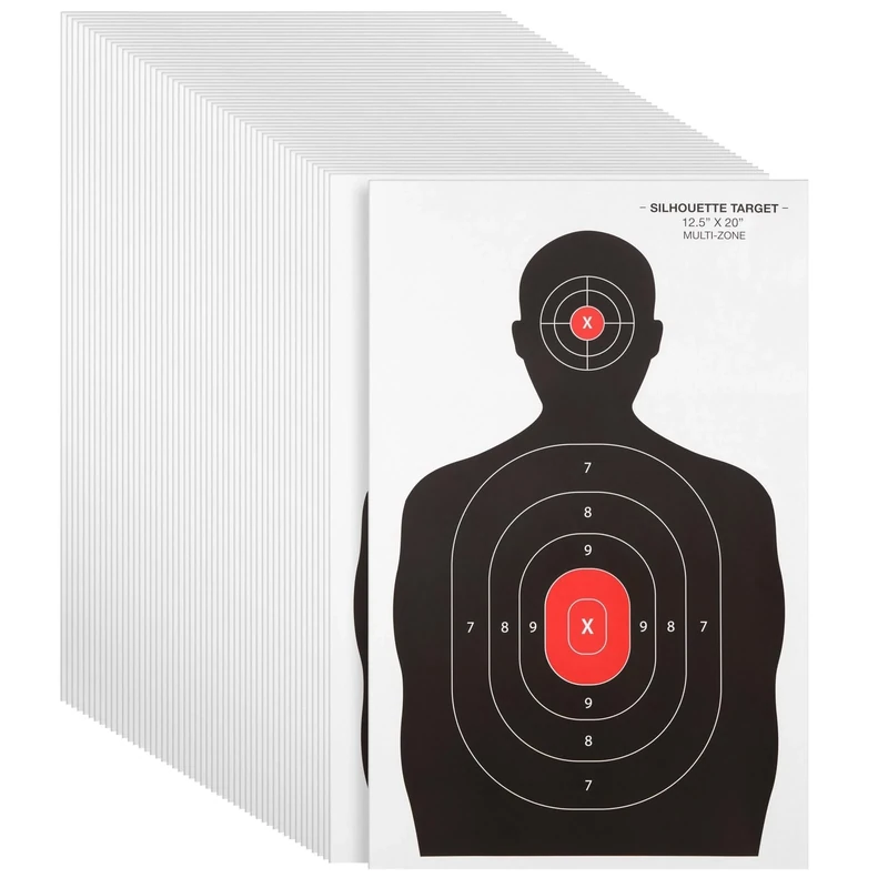 Juvale Paper Shooting Targets for Shooting Range - 50 Pack, 14 x 22 in, Silhouette & Red Bullseye - Pistol Targets