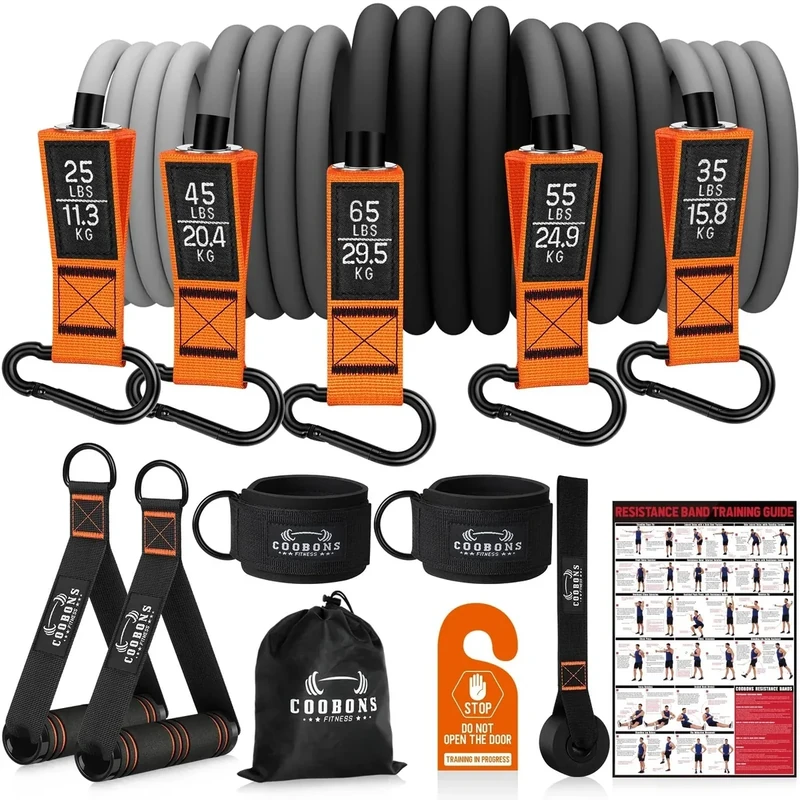 Resistance Bands with Handles, 225lb Exercise Bands for Working Out, Fitness Bands, Workout Bands with Door Anchor and Ankle Straps, Physical Therapy, Yoga, Strength Training Home Gym Equipment