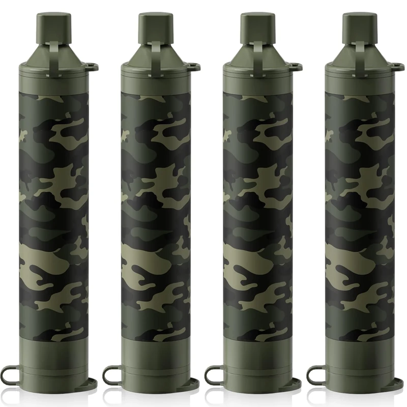 Membrane Solutions Personal Water Filter, Survival Filtration Straw Portable Gear, Emergency Preparedness, Supply for Drinking Hiking Camping Travel Hunting Fishing Team Family Outing (Camo, 4 Pack)