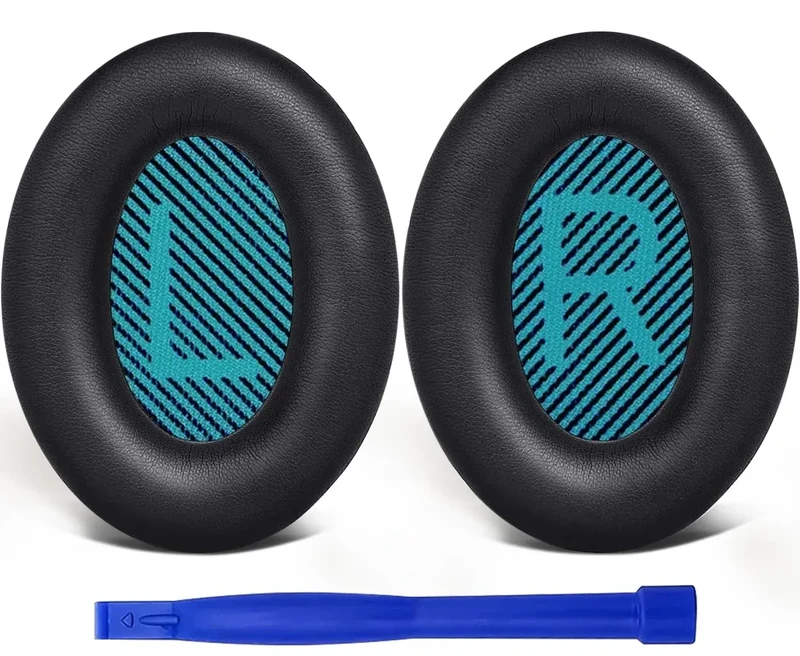 SoloWIT Protein Leather Earpads for Bose QC15 QC35 - Black & Blue