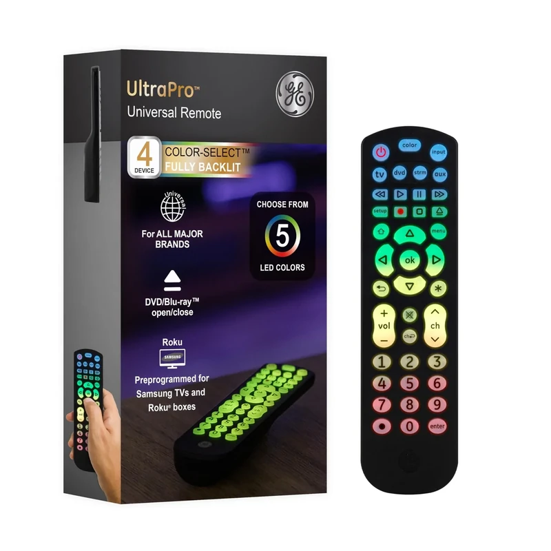 GE Color Select Backlit 4-Device Remote - Samsung, Roku, Vizio - Image 1