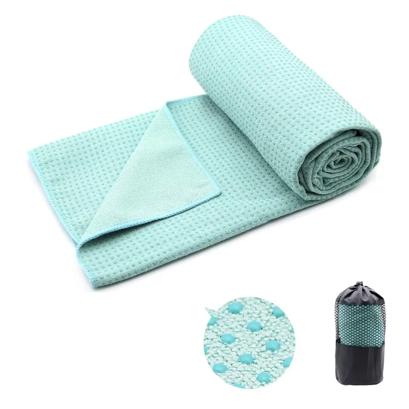Eunzel Yoga Towel,Hot Yoga Mat Towel with Grip Dots Sweat Absorbent Non-Slip for Hot Yoga, Pilates and Workout 24" x72", Teal