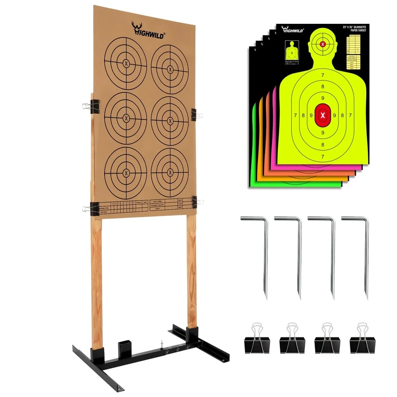 Highwild Adjustable Target Stand Base for Paper Shooting Cardboard Silhouette H Shape Stand Base for Shooting Range 1x2 Wooden Target Station Setup - 1 Pack