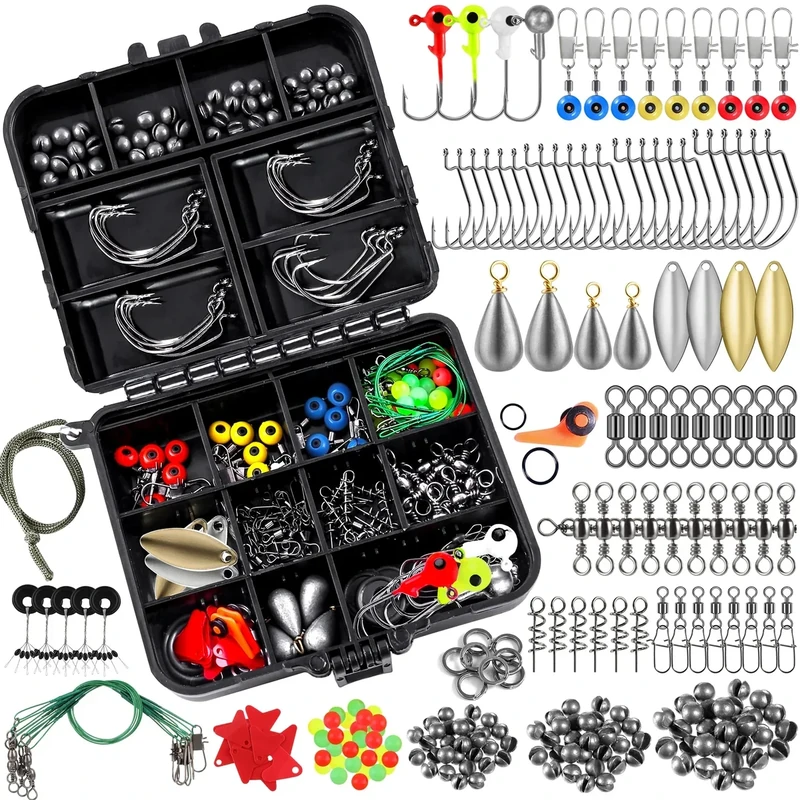 TOPFORT 187/343pcs Fishing Accessories Kit, Organized Fishing Tackle Box with Tackle Included, Hooks, Weights Sinkers, Fishing Gear and Equipment, Gift for Men